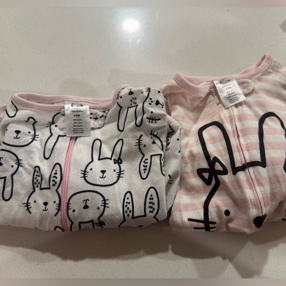 Gerber Other - Gerber Bunny and Stripes Footed Pajamas - Pink and White